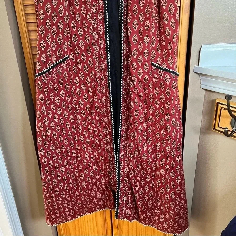 Orvis Open Overcoat Paisley Indian India Sz S Red Stitched Western Long Vest